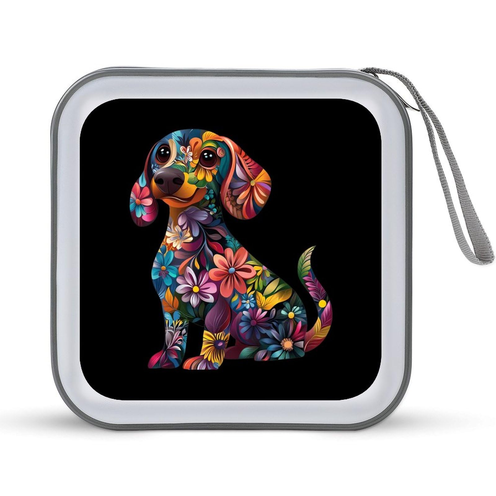 Dachshund Flower Funny Dog CD Case Portable DVD Holder Storage Organizer for Home Travel