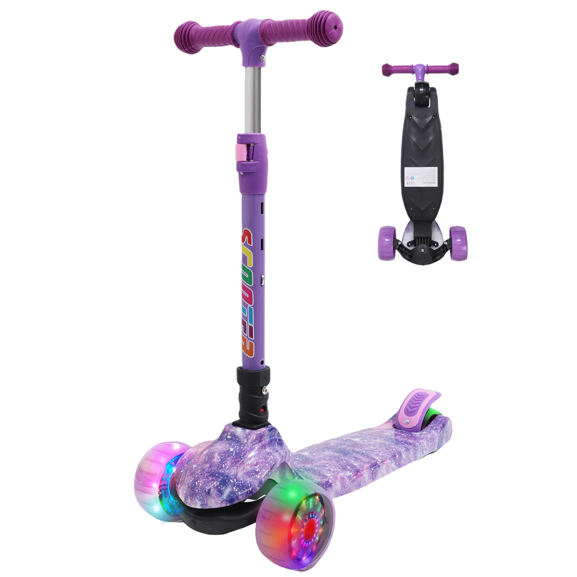 Kinderstep met ledverlichting, 3 wielen, inklapbaar, in hoogte verstelbaar, meisjes en jongens, step van 3-12 jaar, tot 50 kg, wit Kinderstep met ledverlichting, 3 wielen, inklapbaar, in hoogte verstelbaar, meisjes en jongens, step van 3-12 jaar, tot 50 kg, wit