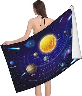 浴巾 超细纤维 太阳系的行星们 大尺寸的毛巾 速干 沙滩毛巾 时尚 轻便 可爱 人气 肌肤触感 蓬松 吸水性强 家庭用 业务用 80x130cm