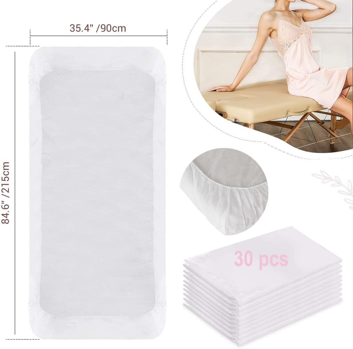 マッサージベッド 耐荷重300kg 無孔の通販 ｜ オフィス家具通販の【オフィスコム】 30枚 使い捨てフィットマッサージテーブルシート 伸縮性、高耐久弾性使い捨てベッドカバー、通気性ホワイトシーツ スパマッサージビュー