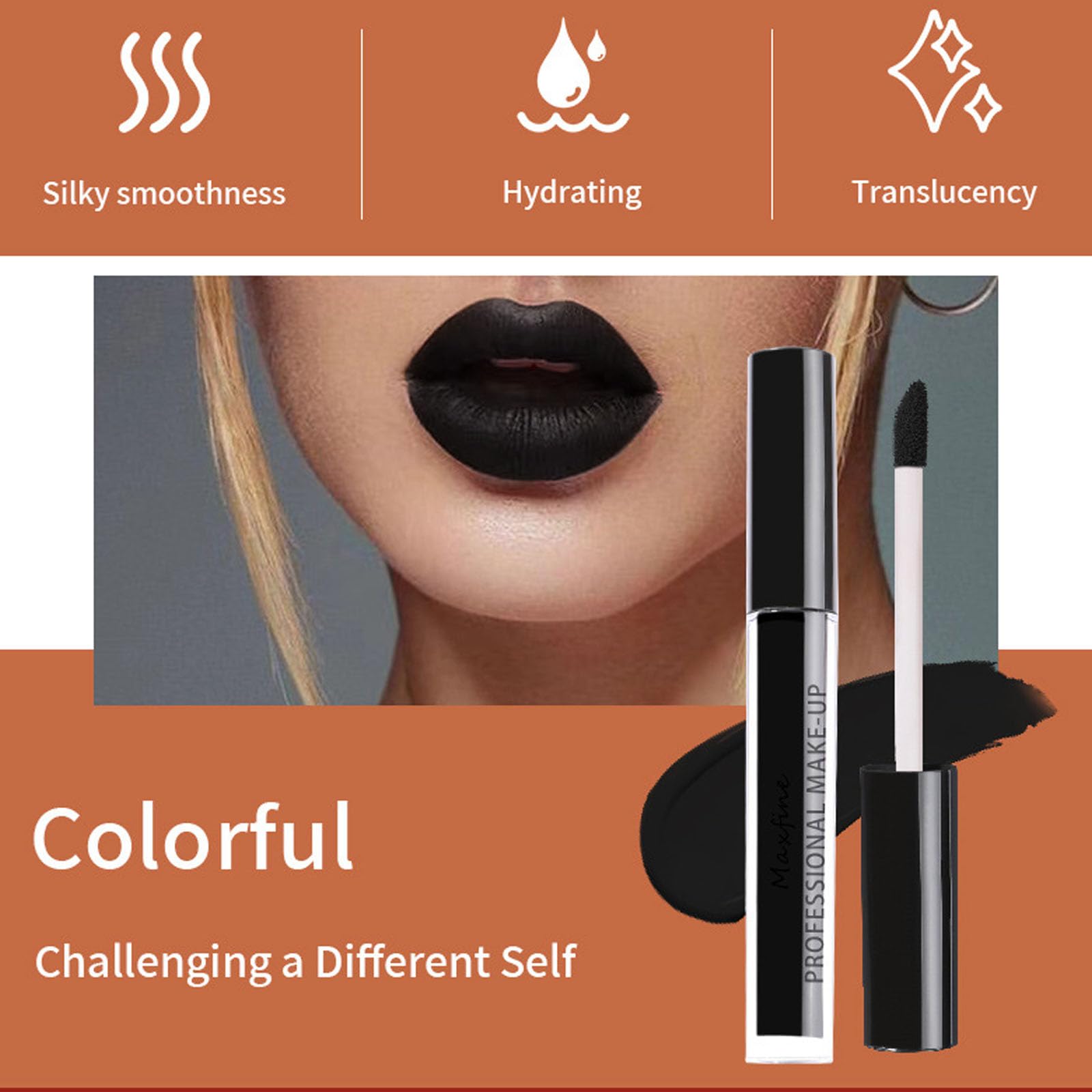 Matte Lip Gloss Set, 3PCS Black White Orange Liquid Lipsticks, Matte Waterproof Non-stick Cup Lipstick Kit - Image 3