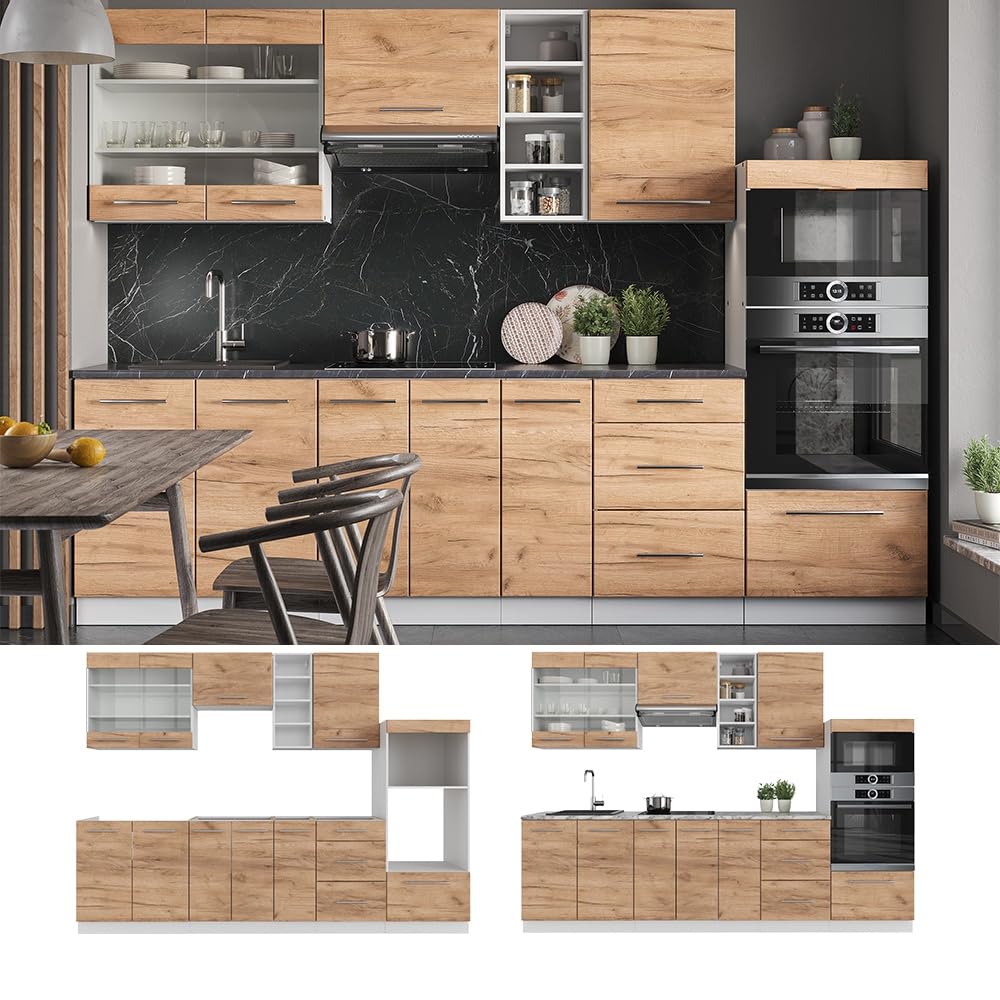 Vicco Mueble de Cocina Fame-Line, Oro Potencia Roble/Blanco, 280 cm