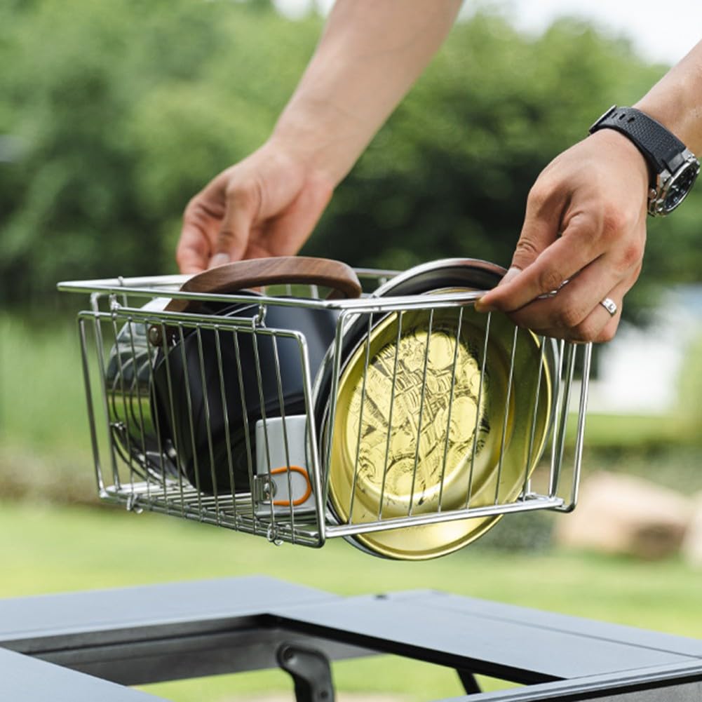 Cesta de drenaje de acero inoxidable para mesa IGT, 35,5 cm, 16 cm, 21 cm, plegable para cocina al aire libre, solución de almacenamiento de lavado y drenaje
