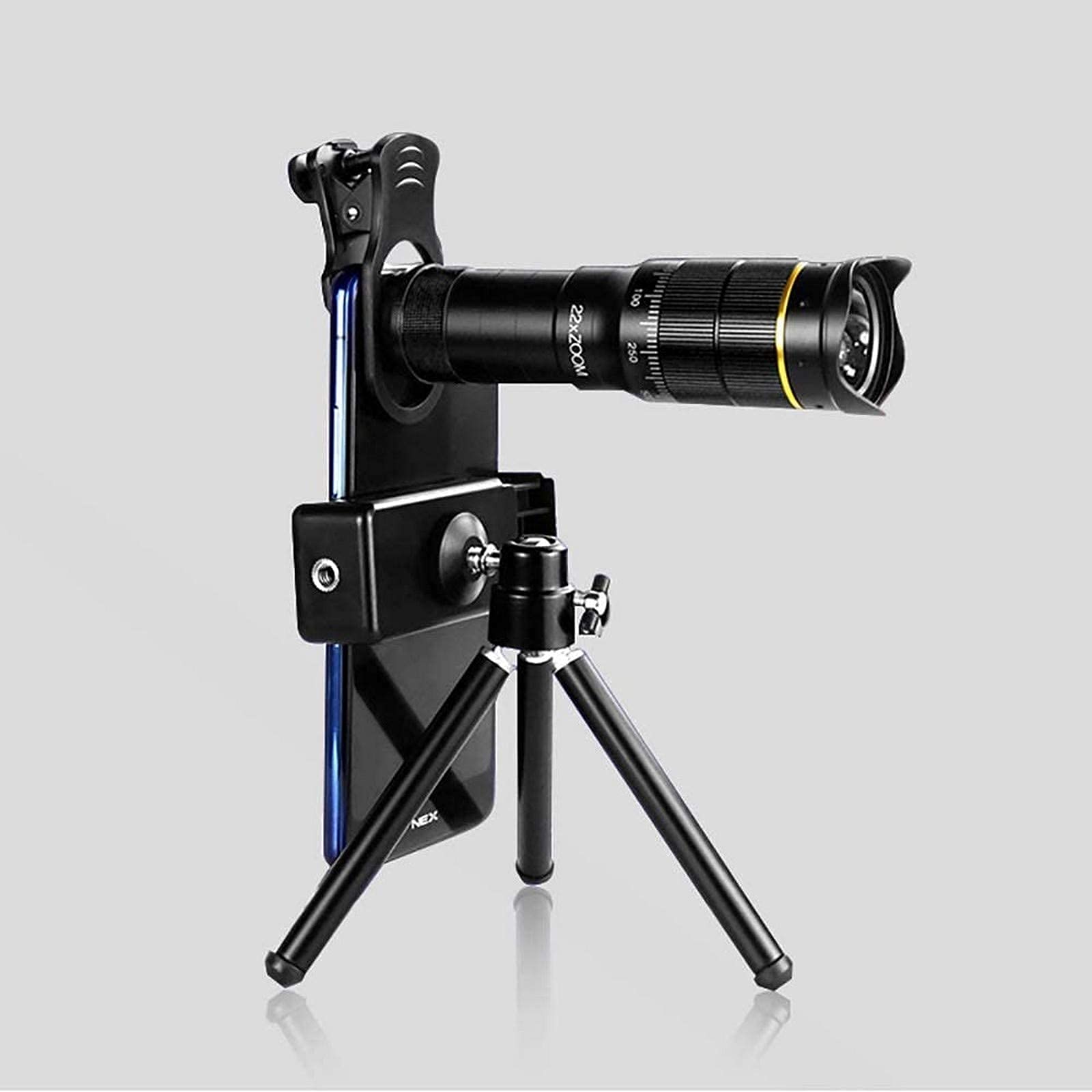 Telescopio monocular HD de Alta Potencia 22X para teléfono Inteligente Mini telescopio Cámara Adaptador para teléfono móvil Trípode Teleobjetivo Zoom con Adaptador para teléfono Inteligente Trípode