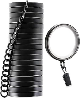 18 Pack Curtain Rings with Clips,1-5/8 Inch Black Curtain Rings