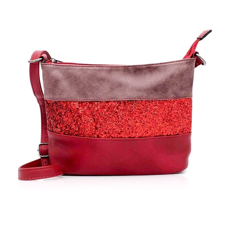 Gallantry - Sac Bandoulière Femme Paillettes Elégant - Sacoche Messenger Porté Epaule Tendance Multicolore Souple - Besace Sac Soirée Mariage Strass Brillant Léger - Chic Mode - Rouge