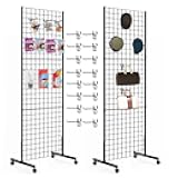 Eastern Tree 2 Packs 2'x 5' Six Pieces Gridwall Panels Stand with T-Base, Black Wire Grid Wall Display Racks with Wheels, Craft Show Display Rack, Retail Display, Extra More 16 Pieces Hooks