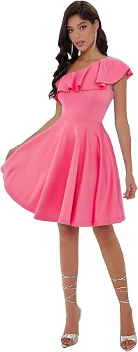 Angel-fashions Elegant One Shoulder Pink Homecoming Dress A-Line Ruffles Cocktai