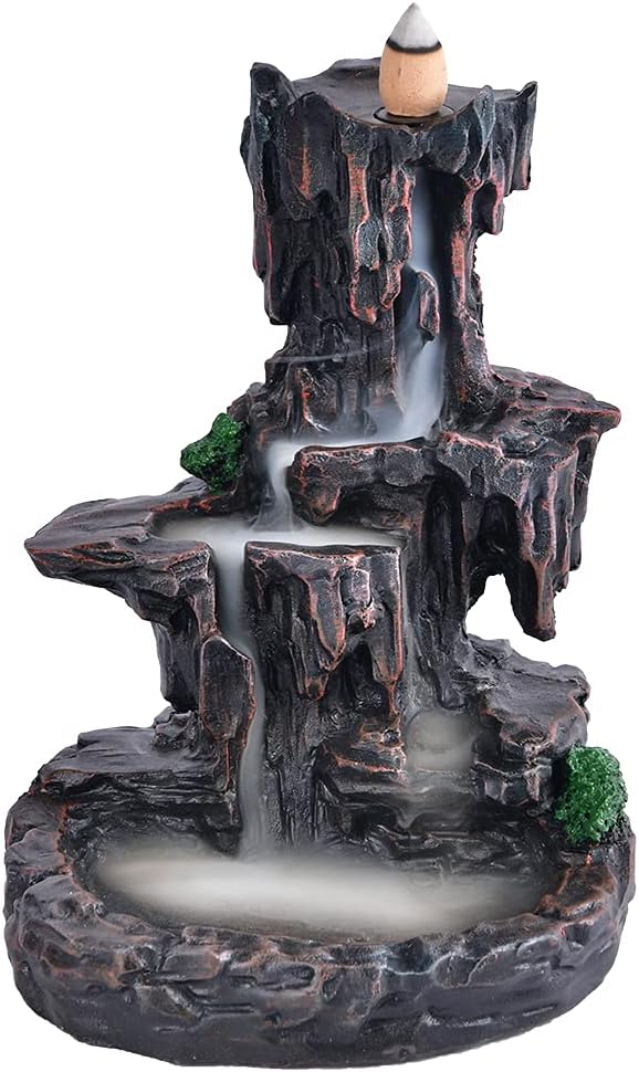Landscape Scenery Backflow Incense Burners with 20pcs Waterfall Backflow Incense Cone, Home Ceramic Backflow Incense Cone Holder Burner