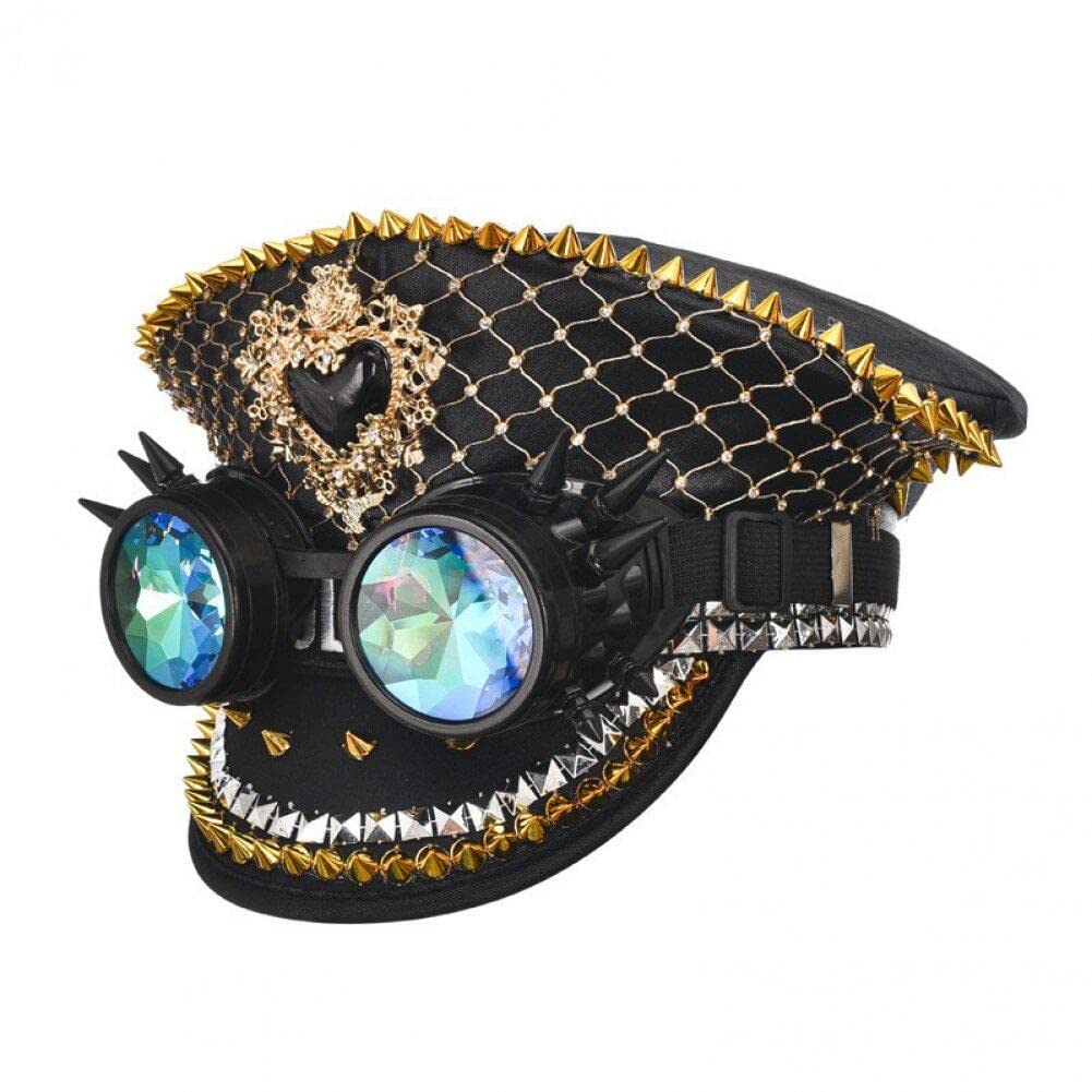 Glitzer-Paillettenhut, Strass-Steampunk-Hut, modischer Nachtclub-Partyhut, Cosplay-Partyhut mit Schutzbrille
