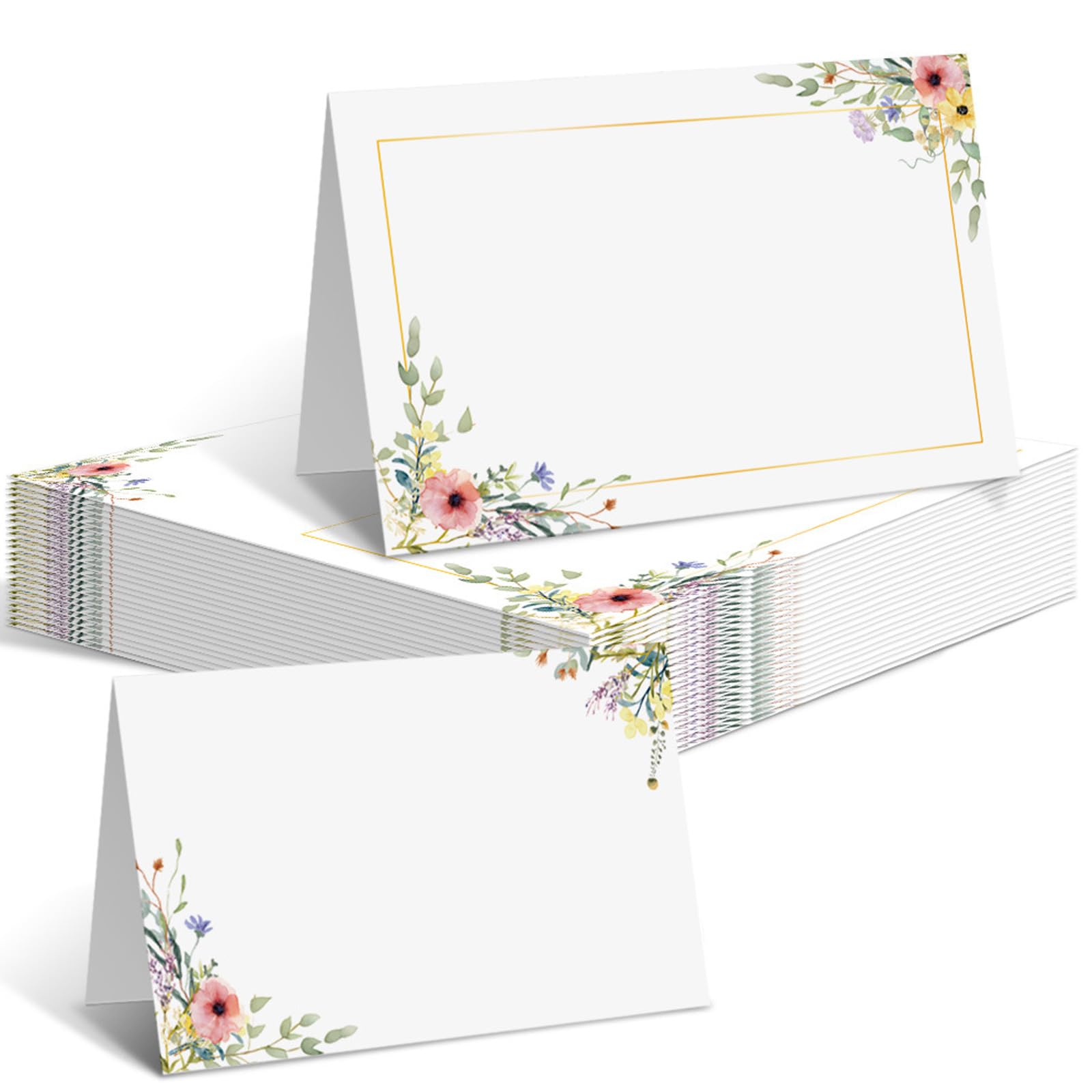 Xinfin 50pcs Wedding Place Cards Flower Name Place Cards for Table Setting Wedding Table Numbers Birthday Baby Shower Party Decorations (Flower A)