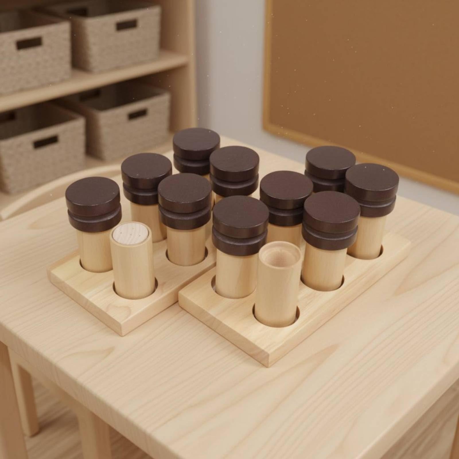 Kinder Riechzylinder Holz Lernspielzeug Geruchsübung Zylinder Spiel mit Handpolierter Holzoberfläche für Ruhige Übungen Unterstützt Geruchsdifferenzierung Und Vergleich für Raum Kita
