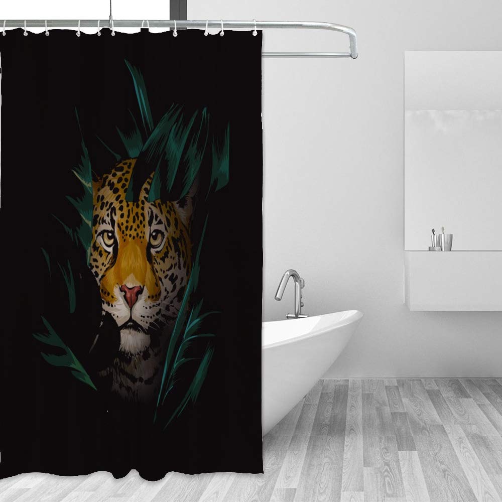 Rideau de douche anti-éclaboussure en polyester léopard pour sol sec