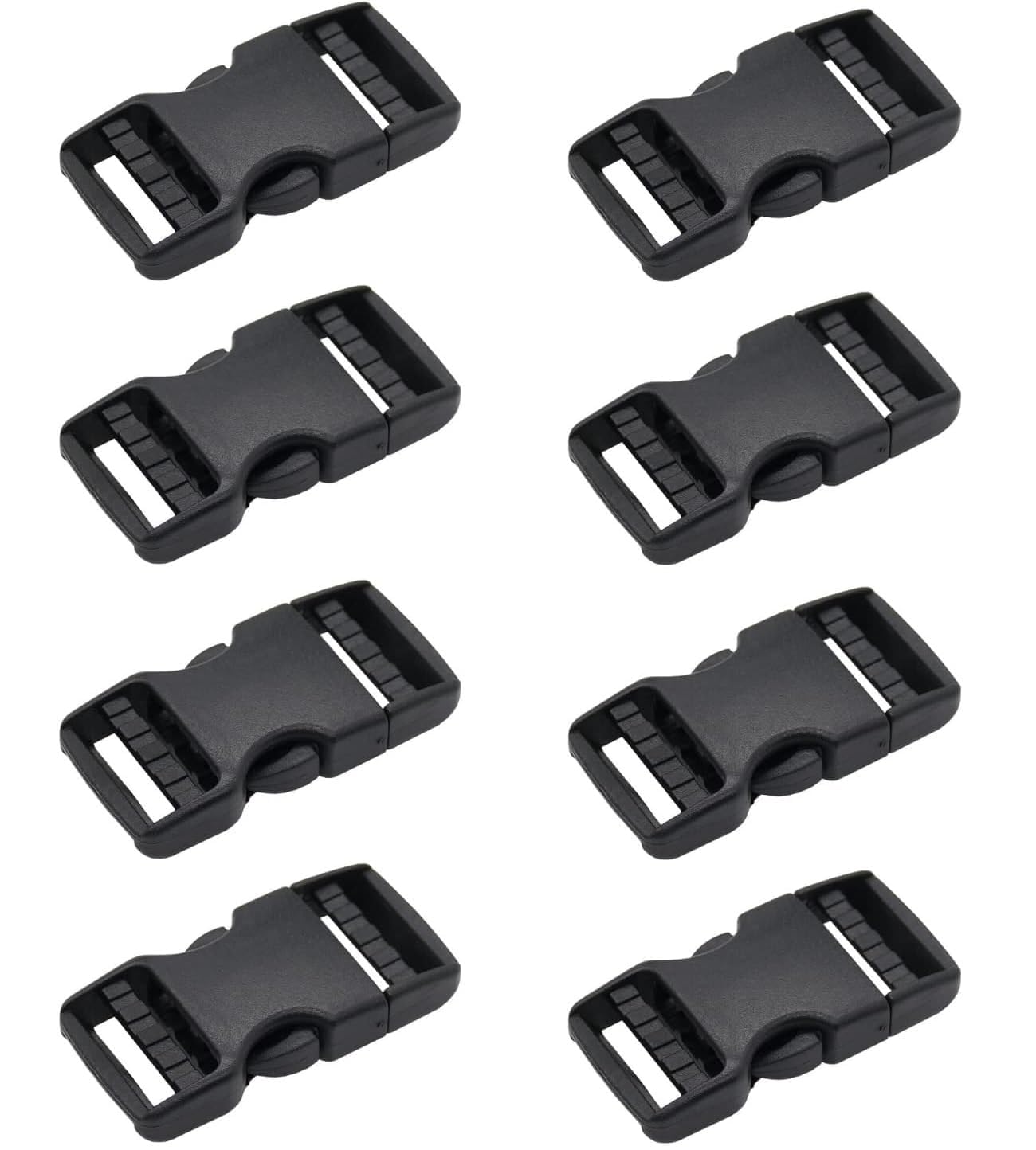 Kyryd Unisex Black 8 Pack Buckle, 25Mm Plastic Adjustable E-Shaped Buckle Snap Clips Clasps Fasteners, Quick Side Release Strap Replacement Buckle For Backpack Fanny Pack Parachute