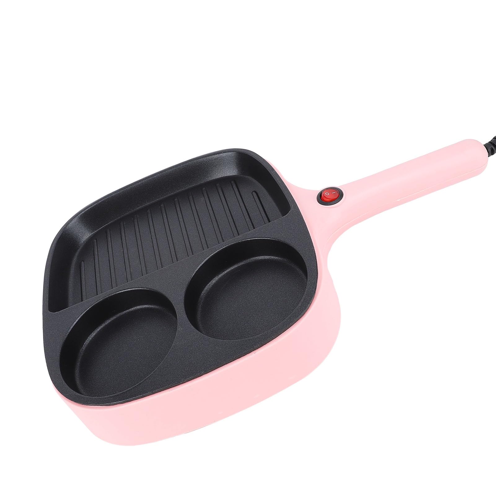 Sartén eléctrica para huevos, sartén dividida de 3 secciones, sartén eléctrica antiadherente con mango ergonómico, para cocinar en interiores y exteriores, 900 W (enchufe de EE. UU. 110 V) 7