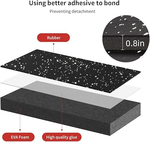 Miniatura 3 de Suelo de gimnasio de 0.8 pulgadas de grosor de 72 pies cuadrados para gimnasio en casa, 18 azulejos de equipo de ejercicio de entrenamiento, parte