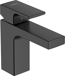 hansgrohe Vernis Shape - Waschtischarmatur mit Zugstangen-Ablauf, Wasserhahn Bad mit Auslauf Höhe 95 mm, Mischbatterie Waschbecken wassersparend (EcoSmart), Mattschwarz, 71561670