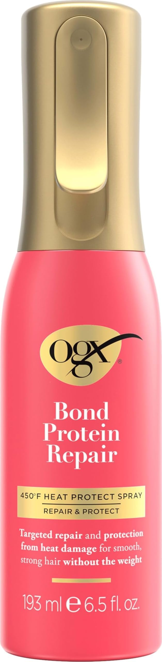 OGX Bond Protein Repair 450°F Heat Protect Spray, 6.5 fl. oz | Weightless Repair Mist, Nonstop Damage Protection*, All Hair Types, Heat Spray, Preps Hair for Styling