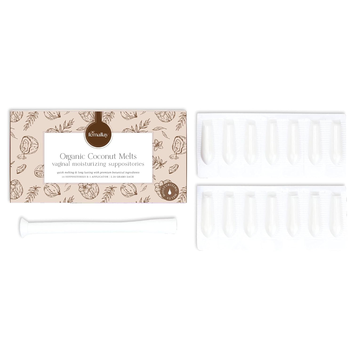 Femallay Organic Coconut Vaginal Moisturizing Suppository Melts – 14 individually sealed suppositories + 1 applicator : Health & Household