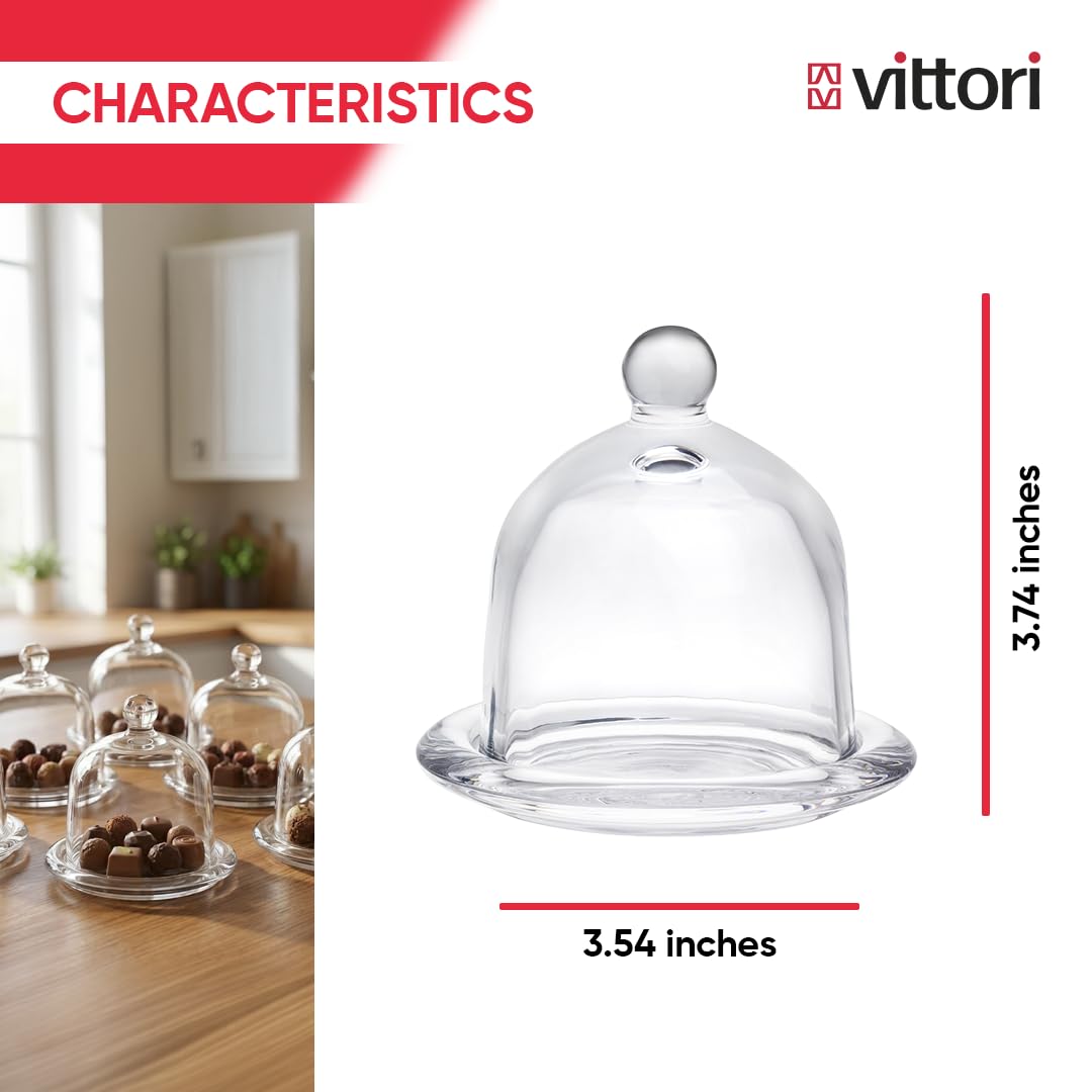 VITTORI Scatola per cioccolatini in vetro con base a campana, motivo cupcake, mini pasticceria
