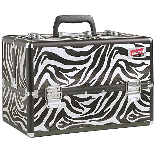 Beautify Professional Aluminum Large 14" Beauty Cosmetics and Makeup Train Case with Lock (Zebra)