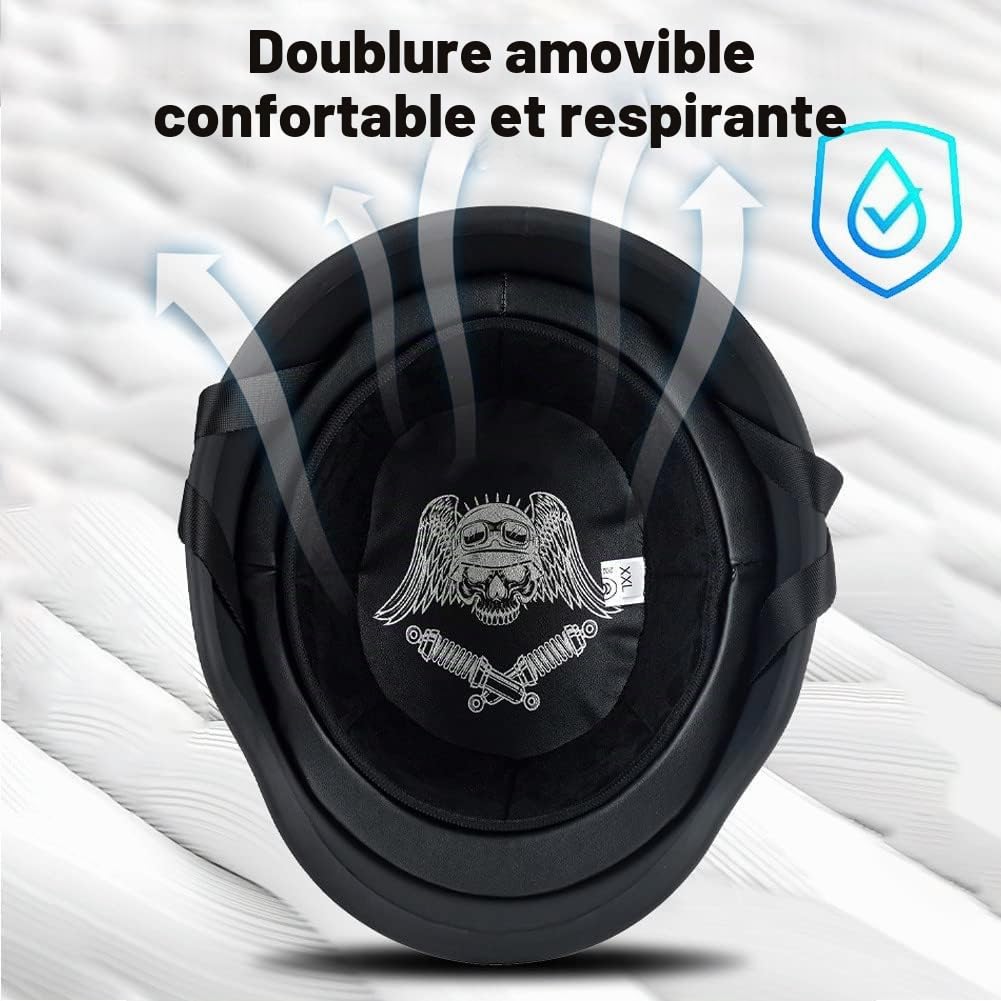 Demi-Casque Moto Allemand Vintage, Casques Ouverts Rétro Homologués ECE, Casquette pour Homme Adulte Boucle à Dégagement Rapide Réglable, pour Scooter de Vélo Cruiser, 57~64cm