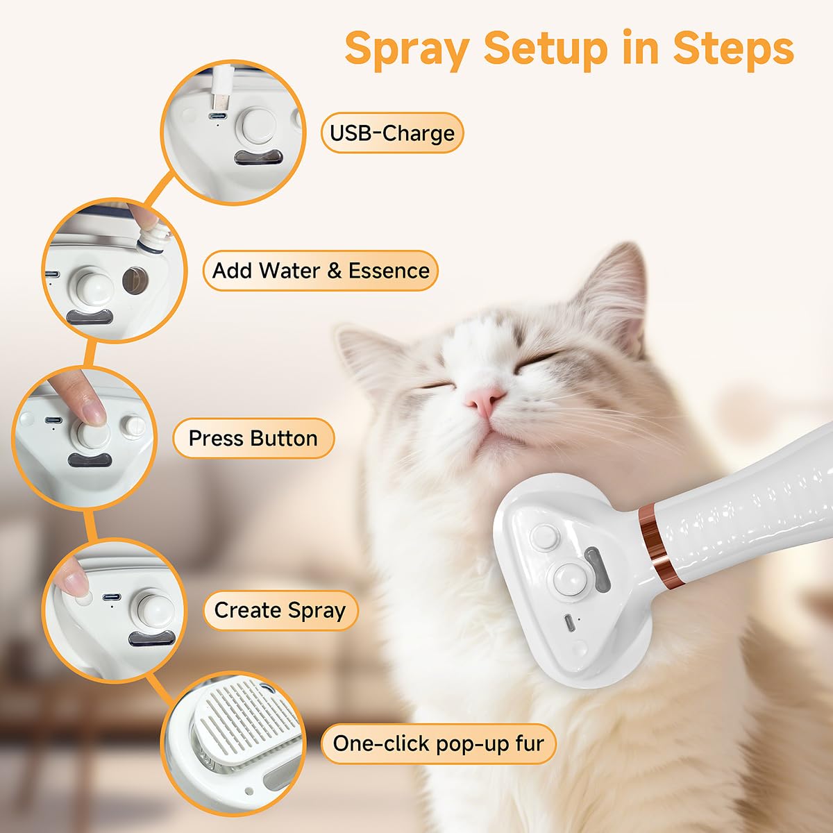 5 In 1 Steam Cat Dog Brush For Shedding With 600W Pet Dryer Convertible Pet Spray Hair Removal Comb With USB C Cable - Ideal For Outdoor And Indoor(Gold)