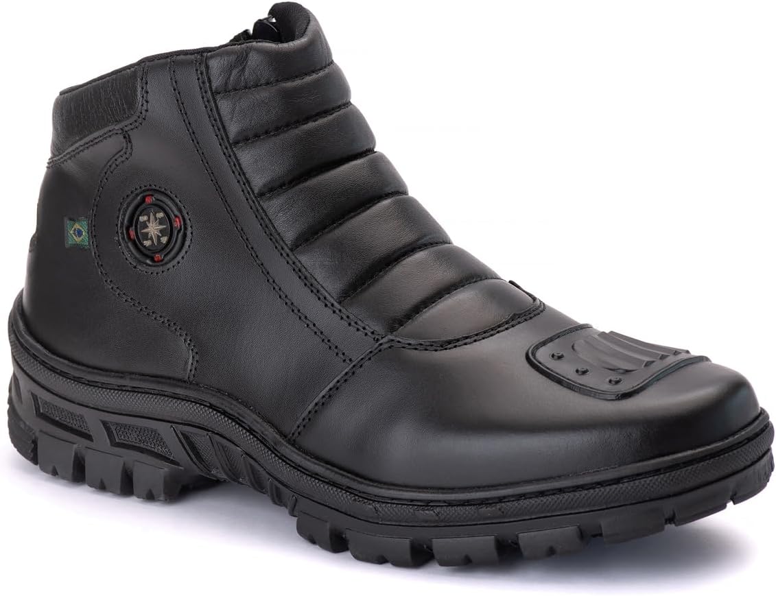 Bota Em Couro Legítimo Solado Antiderrapante Costurado Motociclista