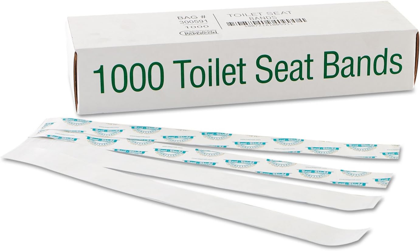 Bagcraft Sani/Shield Printed Toilet Seat Band, Paper, Blue/White, 16 Wide x 1-1/2 Deep