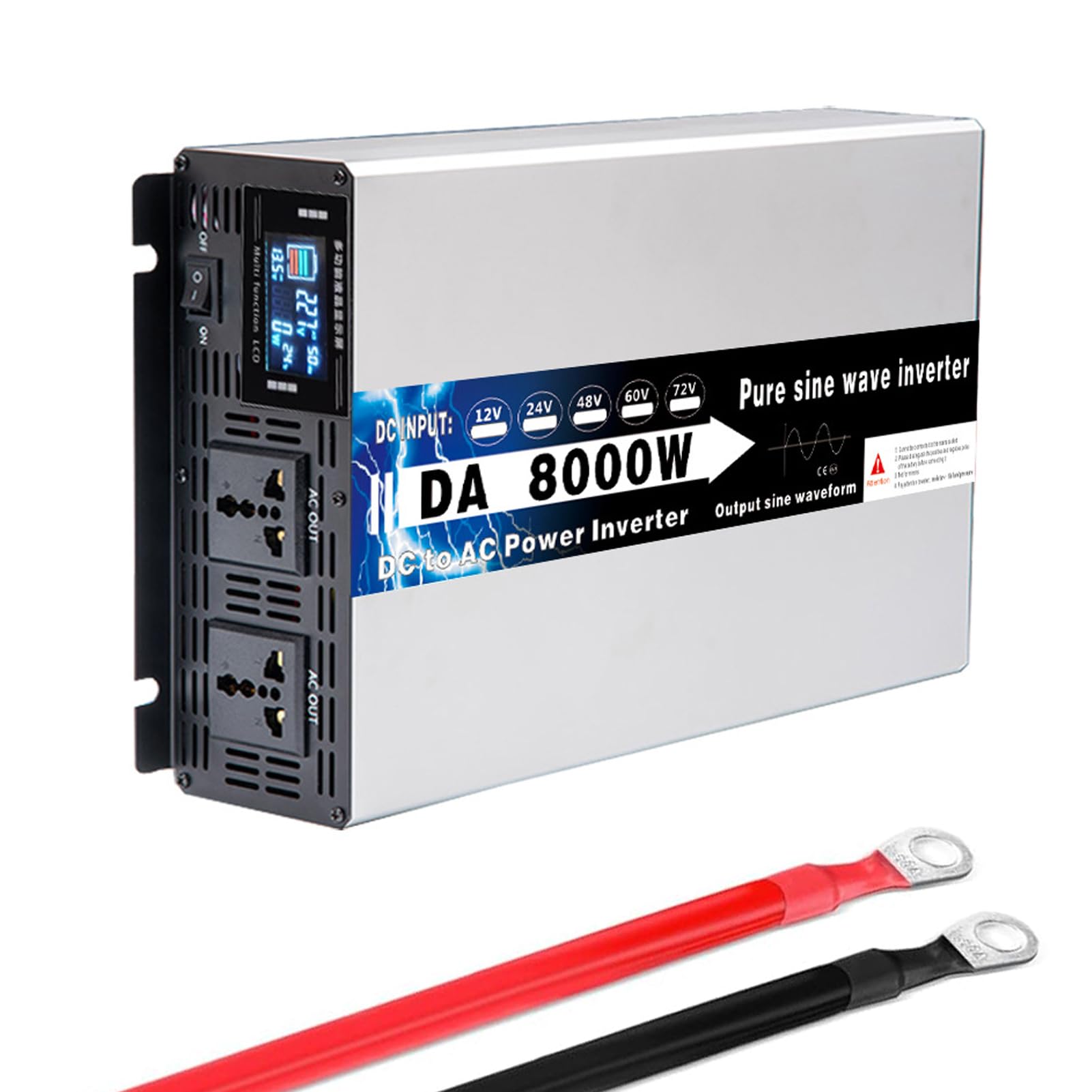 Falownik Sinusoidalny 72V do 110V, 4000W ładowarka 12V 24V 48V 60V 72V DC do 120V 220V AC, Szczytowa moc 8000W Falownik Solarny Poza Siecią do Urządzeń Elektronicznych i Zasilania Aw(Size:12v to 220v)