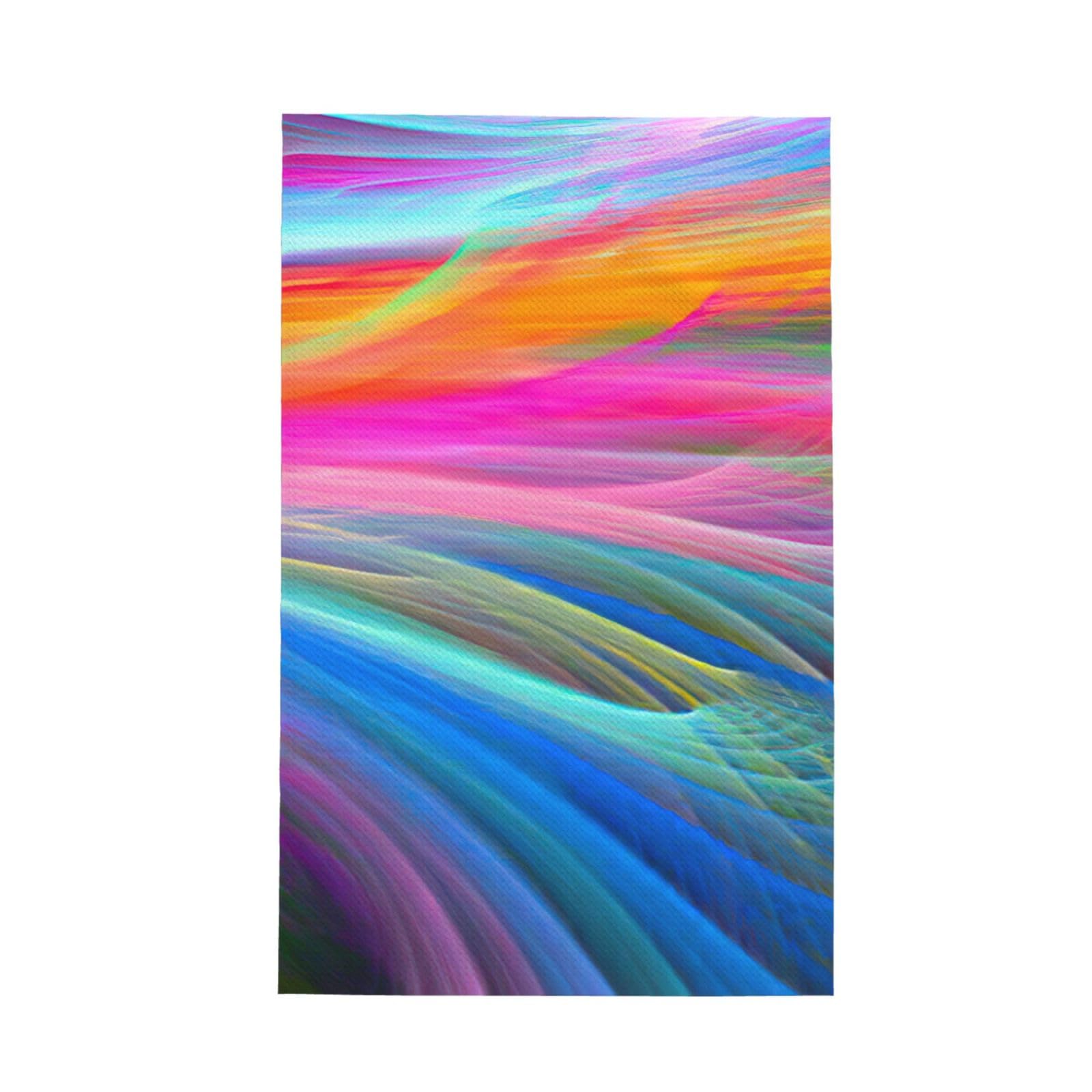 CKGODGF Rainbow Ocean Print Absorbent Waffle Dishcloths,Kitchen Towels With Hanging Loops,Tea Towels.