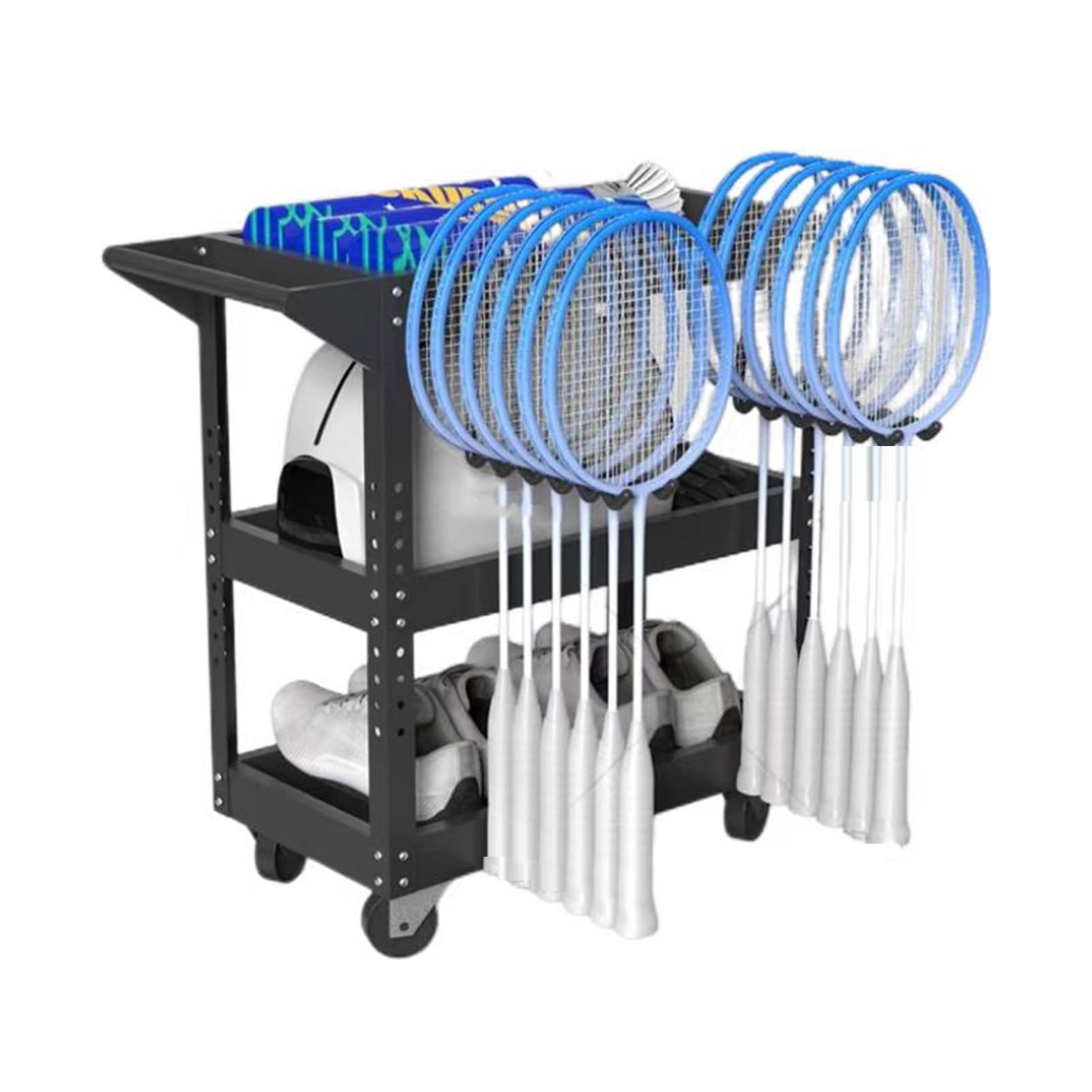 Rangement pour raquettes de tennis avec chariot de rangement mobile