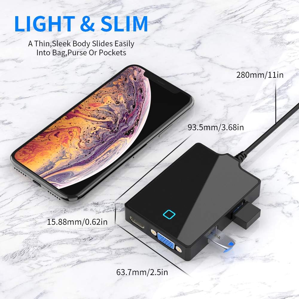 (Old Version) USB C Hub Multiport Adapter, 8-in-1 Portable Docking Station with Type C to 4K HDMI/ 1080P VGA, 4-Ports USB 3.0, Audio Interface, External Power Plug, Compatible with Laptop/Phone/pad : Electronics