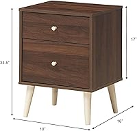 Vista 3 de Giantex Mesita de noche con cajones y patas de madera de goma maciza, gran espacio de almacenamiento para dormitorio, sala de estar, pasillo