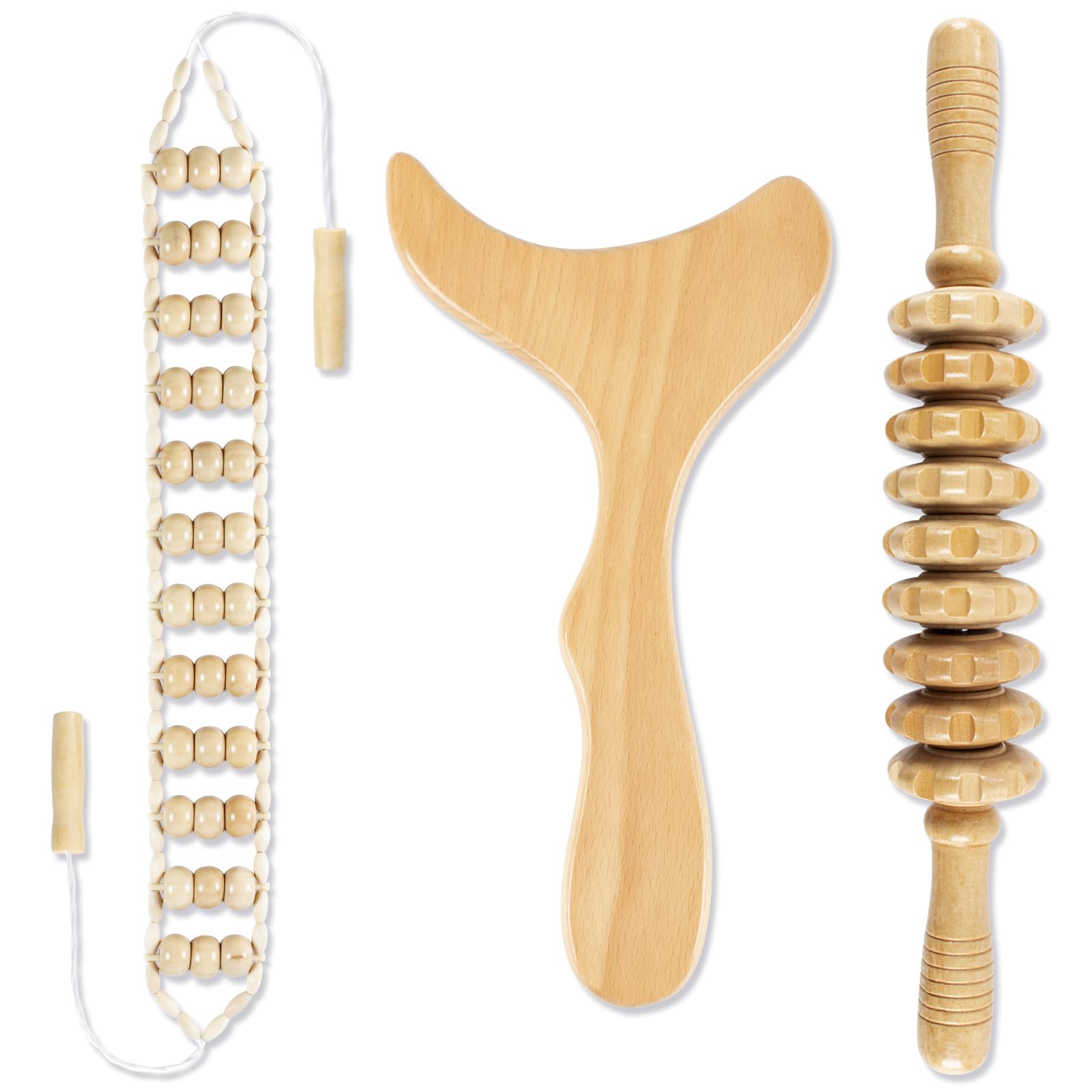 TaoTazon Maderotherapie Set, Faszienrolle Holz Set, Premium Faszienstab mit Griff, Massageroller für Körperformung, Anti Cellulite, Massageholz für Rücken, Nacken, Beine, Rücken