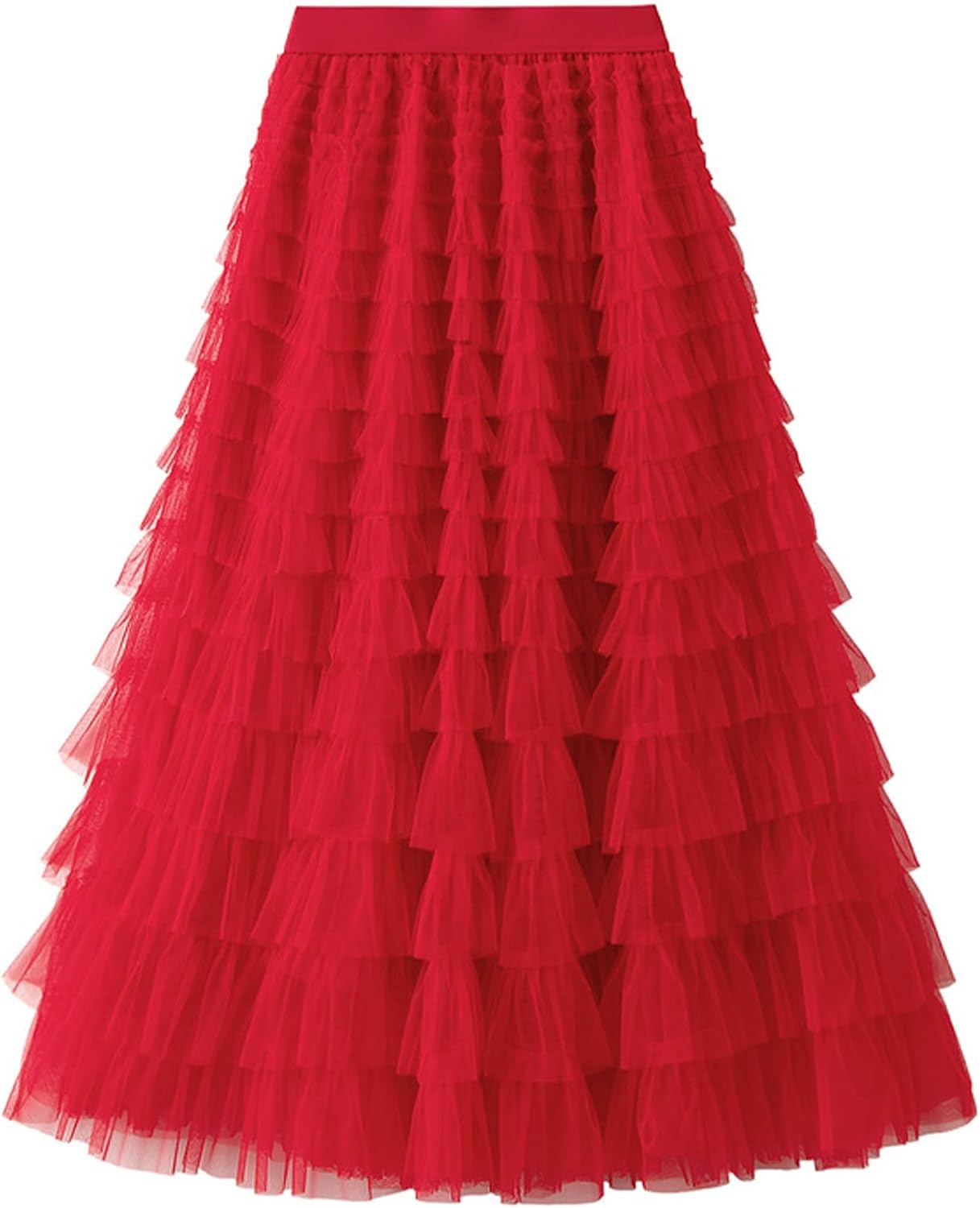 Flygo Women's Long Maxi Tulle Skirts A Line Ruffle High Waisted Tiered Layered Mesh Tutu Skirt Petticoat