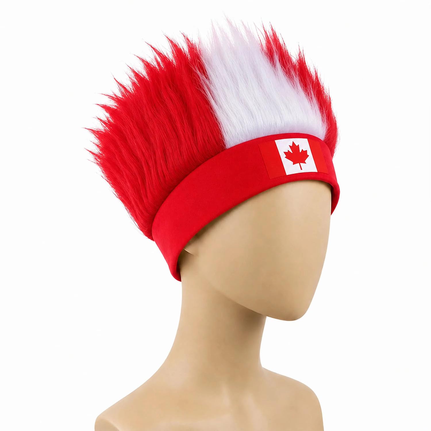 YAZVNTO Canada Country Flag Wig Headband Football Fan Accessories Curly Party Wig Sports Event Celebration Costume Decoration for Men Women