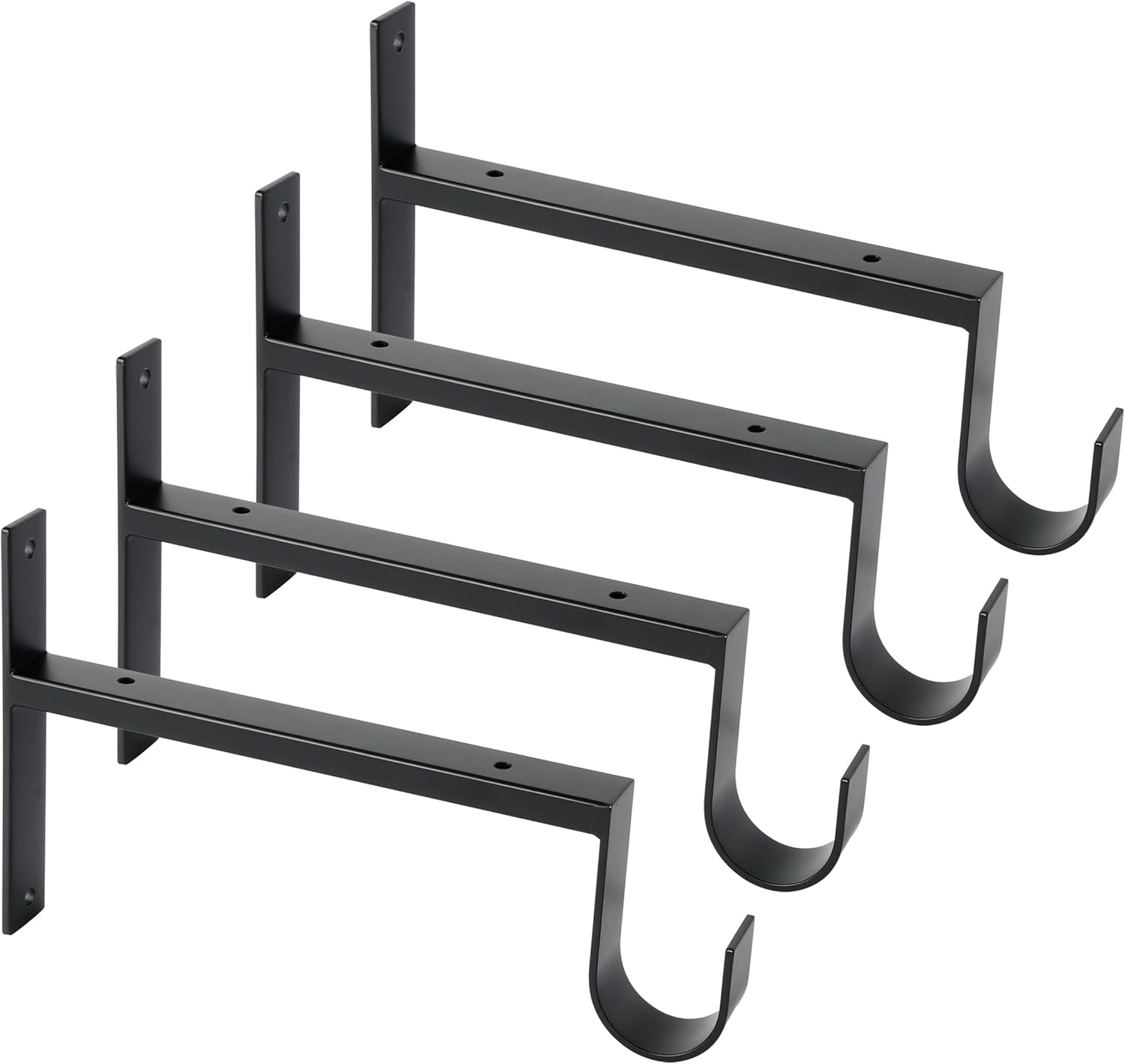 OVOV Heavy Duty Closet Rod Bracket 4 Pack Wall Mounted Black Closet Shelf Brackets with Rod Holder 12 Inch Metal Shelf Support for Hanging Clothes and Home Storage