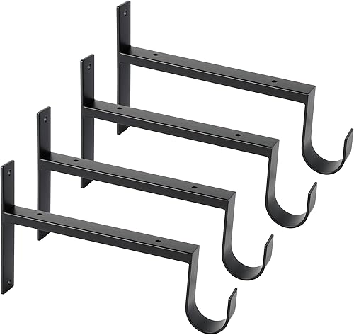 OVOV Soporte de barra de armario resistente, paquete de 4 soportes de estante de armario negros montados en la pared con soporte para barra de 8