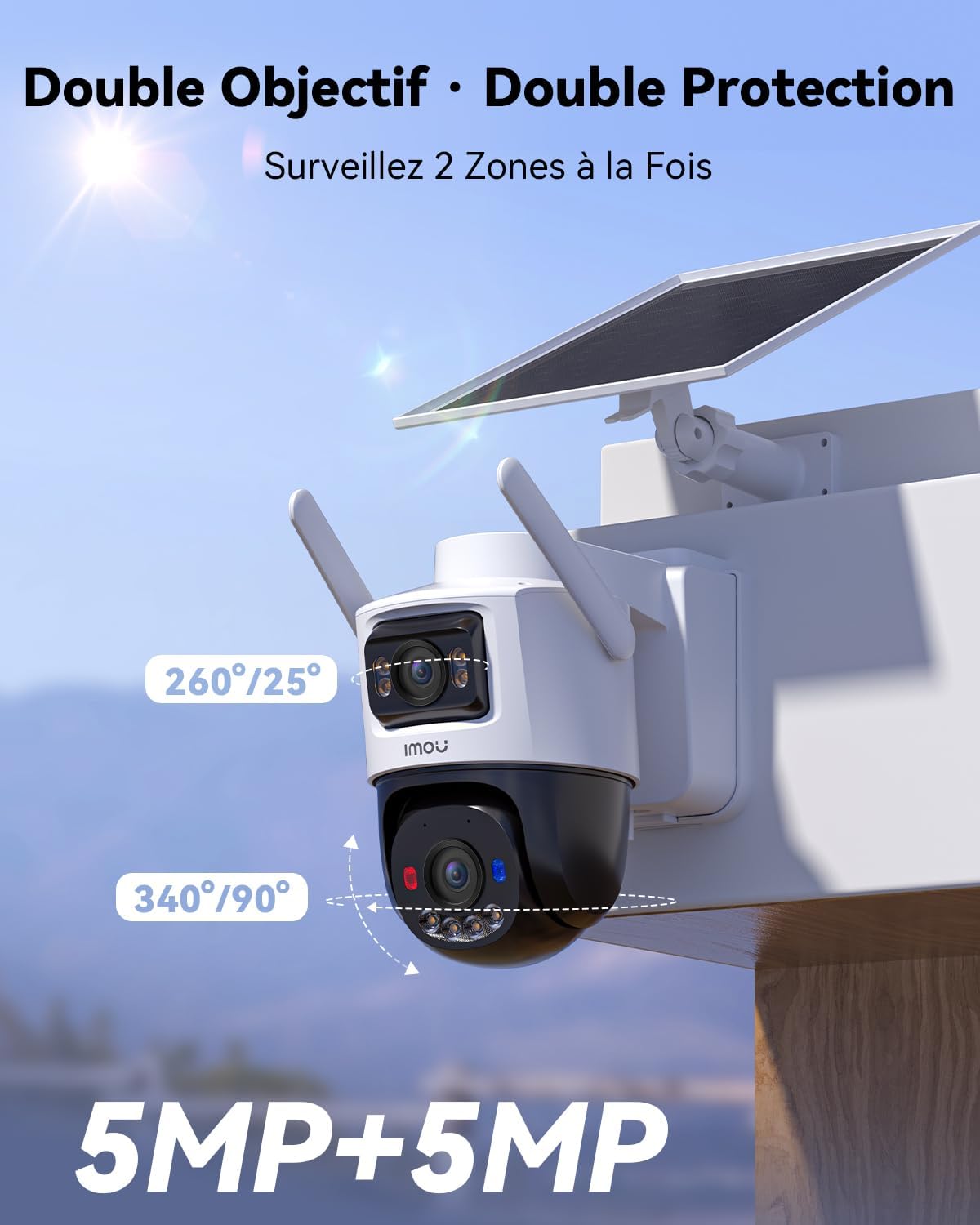Imou 3K + 3K solarna kamera monitorująca, zewnętrzna, 24/7, AOV, karta SIM + pamięć kart 32 GB, PTZ 360°, rozpoznawanie osób, automatyczne śledzenie, tryb prywatny, inteligentne widzenie w nocy, IP66