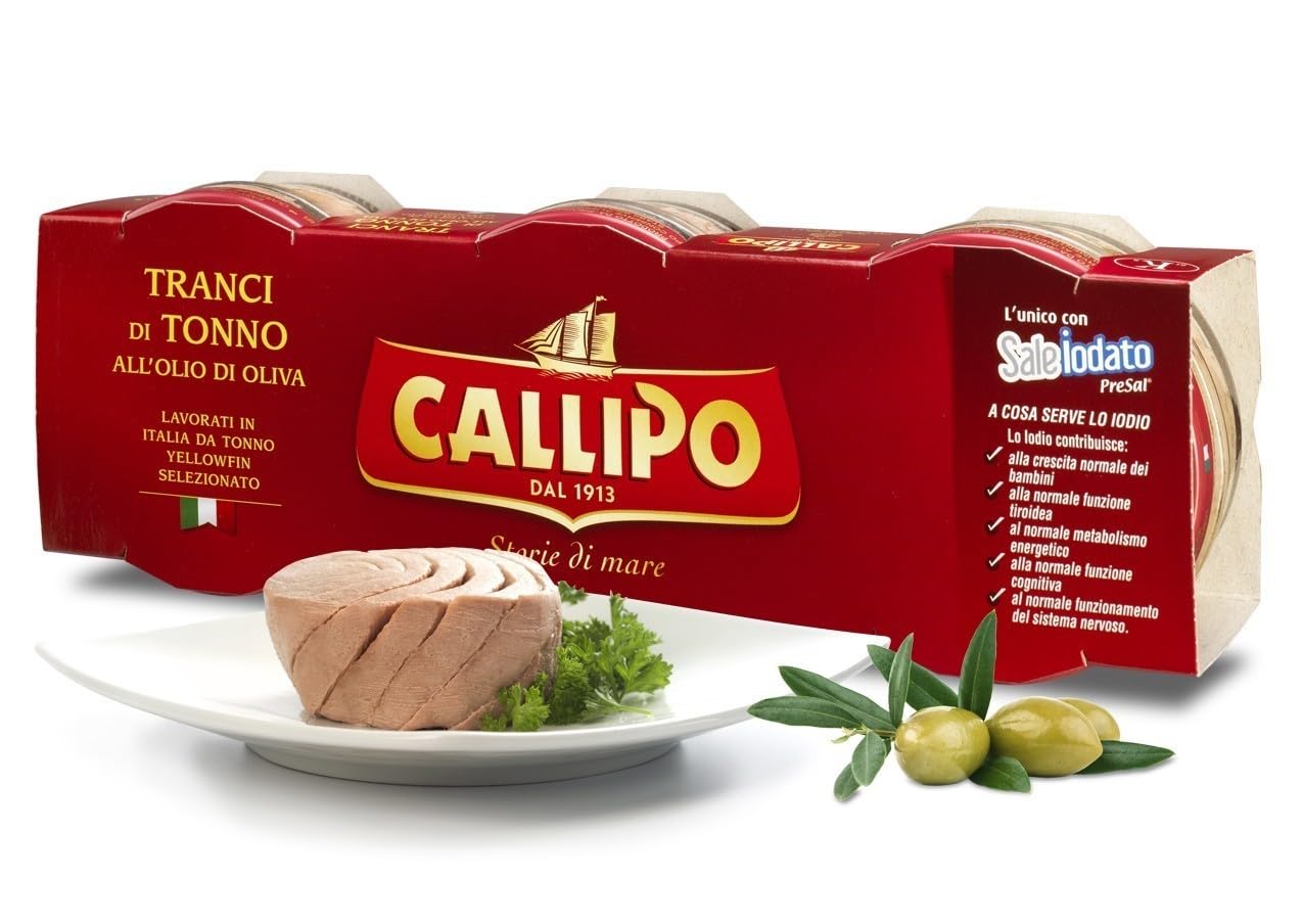 3X Callipo Tonno all'olio d'oliva, Gelbflossen-Thunfisch in Olivenöl, Italienische Premium-Qualität, 3 x 70g