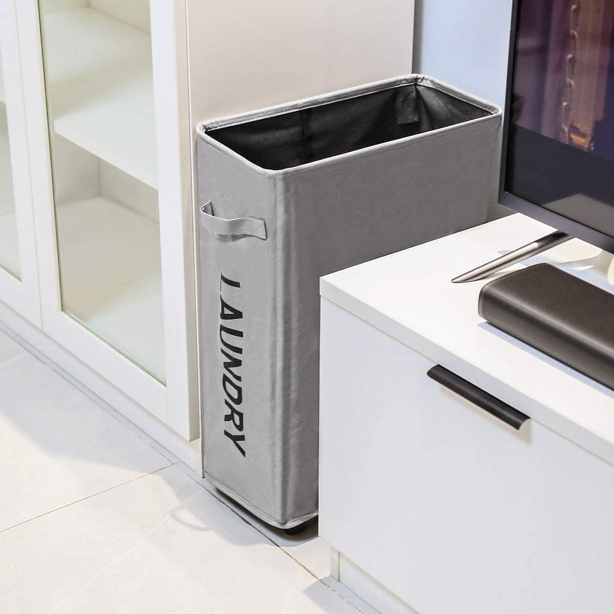 Chrislley Laundry Hamper With Wheels Slim Laundry Basket Foldable Dirty Clothes Basket Portable Rolling Laundry Organizer for Corner Narrow (Grey 5)