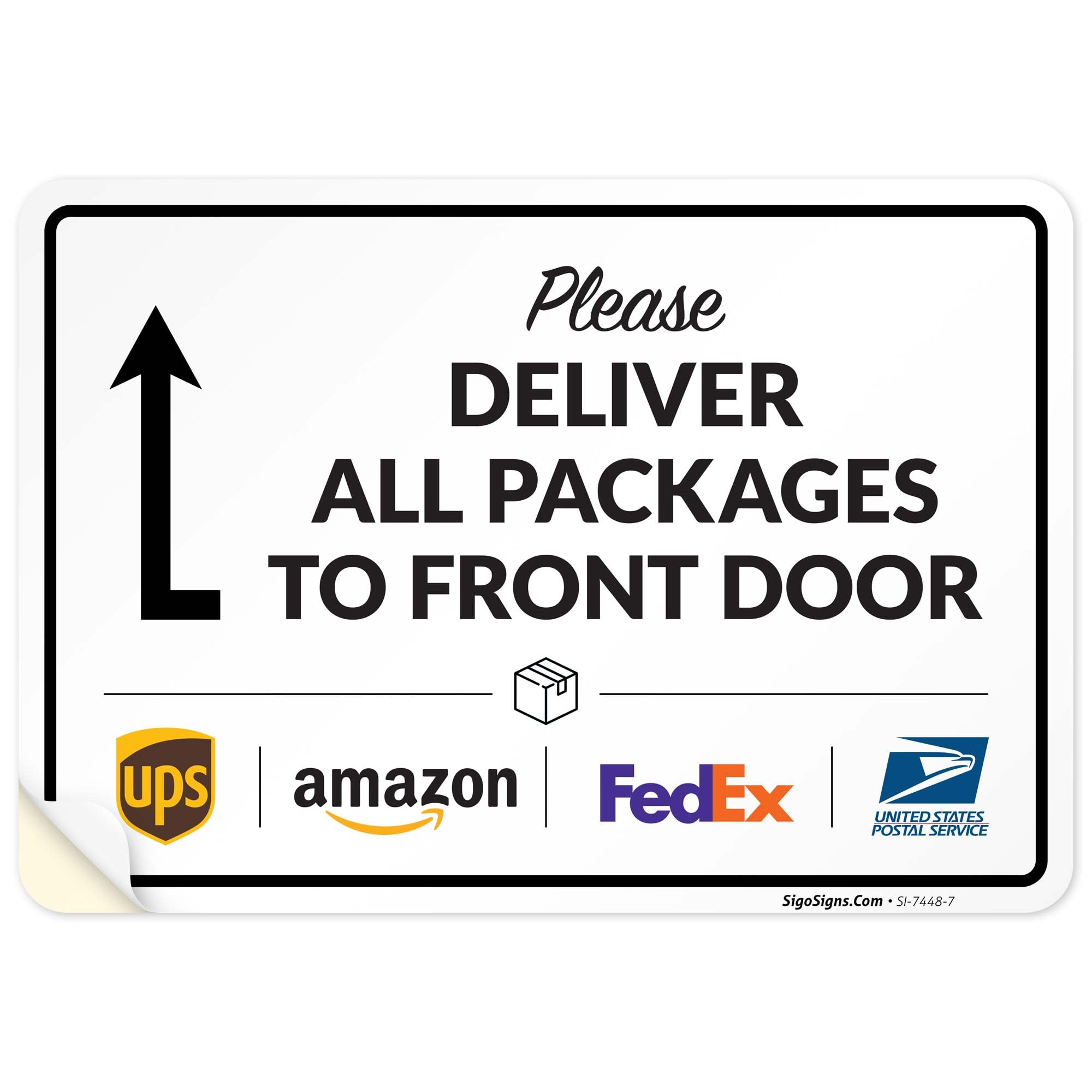 2 Pack Please Delivery Sign, Delivery Instructions Deliver All Please to Front Door Up Arrow Sign, 12" x 8" Inches, 4 Metal Metal Weather Resistant, Made in USA