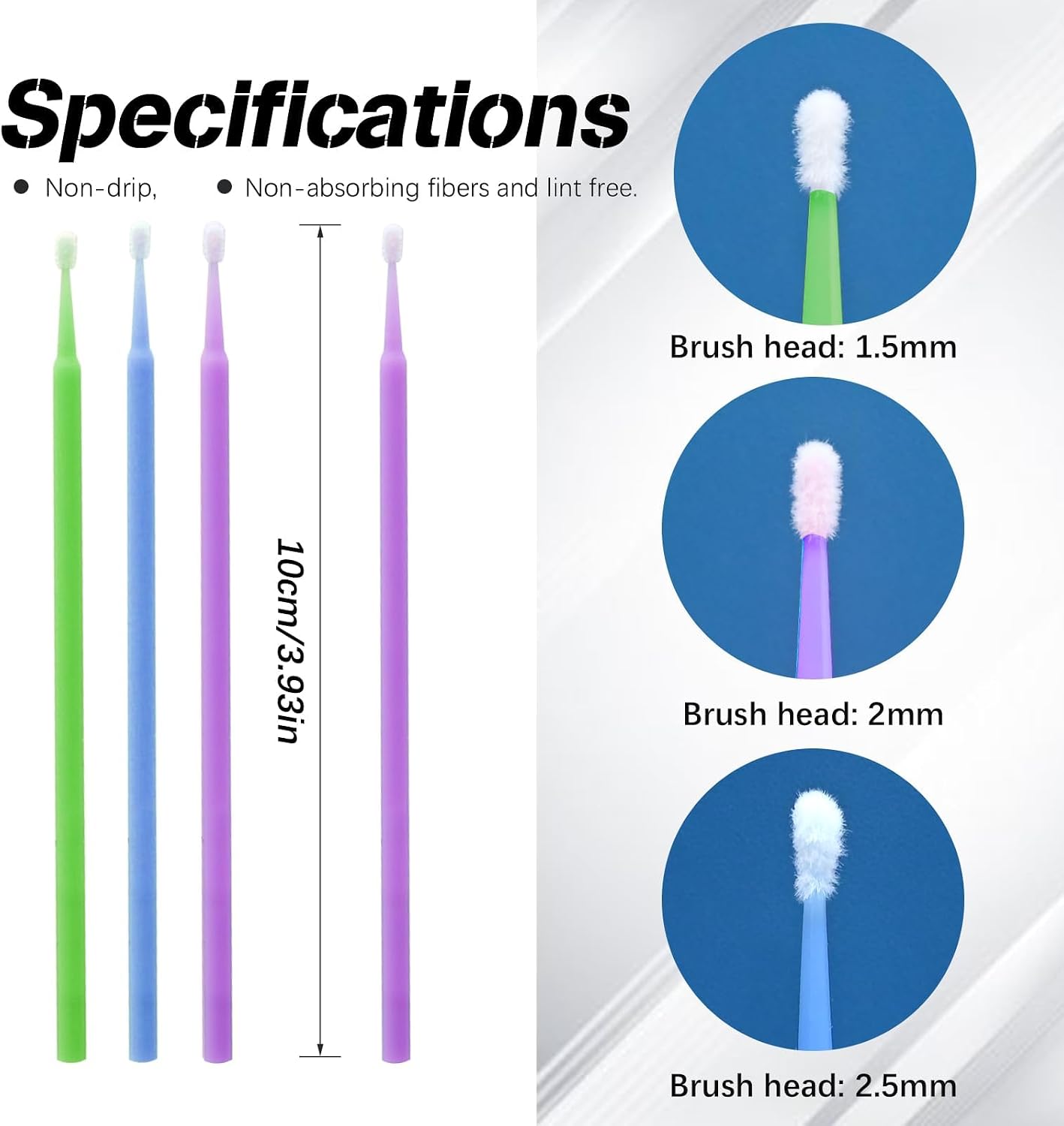 Saihisday 300Pcs Touch Up Paint Brushes for Automotive Paint Chip Repair Disposable Micro Applicators 2.5 mm*2.0mm*1.5 mm (L: 2.5mm, Blue, M: 2.0mm, Green, S:1.5mm, Purple)