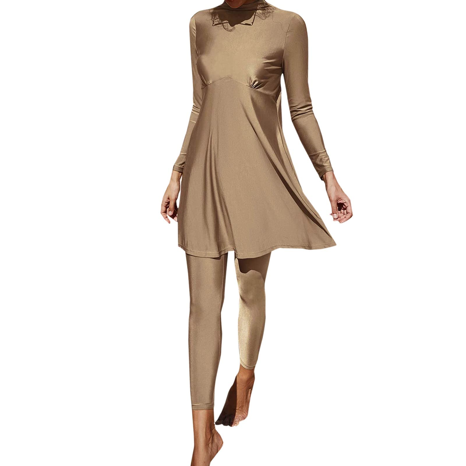 Generico Bikini Curvy-Costume da Bagno Burkini Estivo da Donna Costume da Bagno Femminile in Due Pezzi Costume da Bagno da Spiaggia a Maniche Lunghe