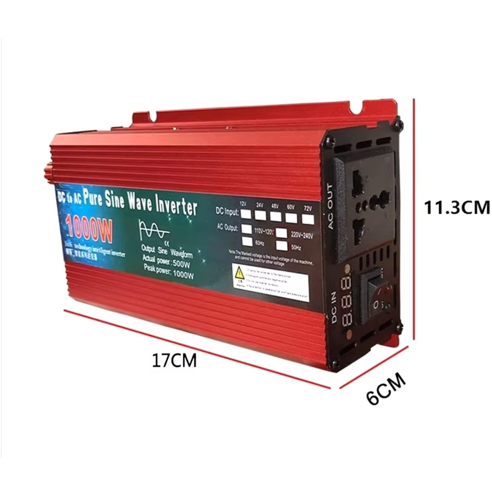 Falownik solarny, falownik sinusoidalny, przetwornica DC 12 V/24 V na AC 110 V 60 Hz, 1000 W, 1600 W, 2000 W, 3000 W, przenośny powerbank, konwerter, ładowarka samochodowa (1000 W