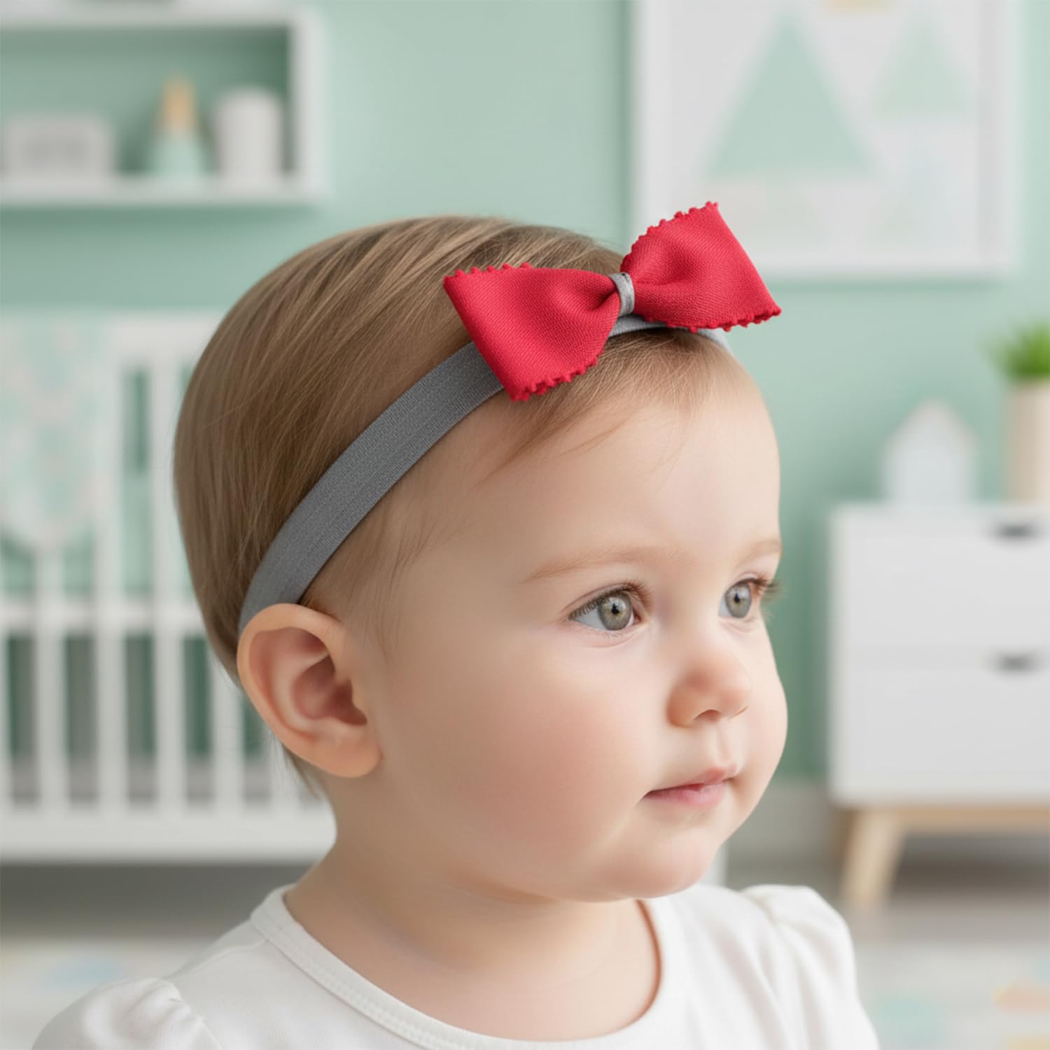 SYGA 3 Pack Baby Girl Headbands β Soft Stretchable Satin Bow & Pearl Flower Hairbands, Elegant Elastic Headband for Newborns, Infants & Toddlers for 0-3 Years (Red, Style 1050) 4