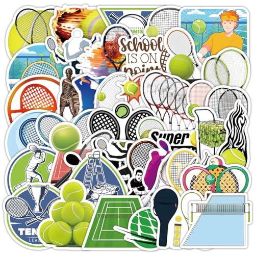 テニスステッカー50枚、水瓶、スケートボード、ノートパソコン、携帯ケース、ギター、ヘルメット、自転車、子供青少年女子学生の教室賞品に適したビニル防水美学シールバッグ (テニス)