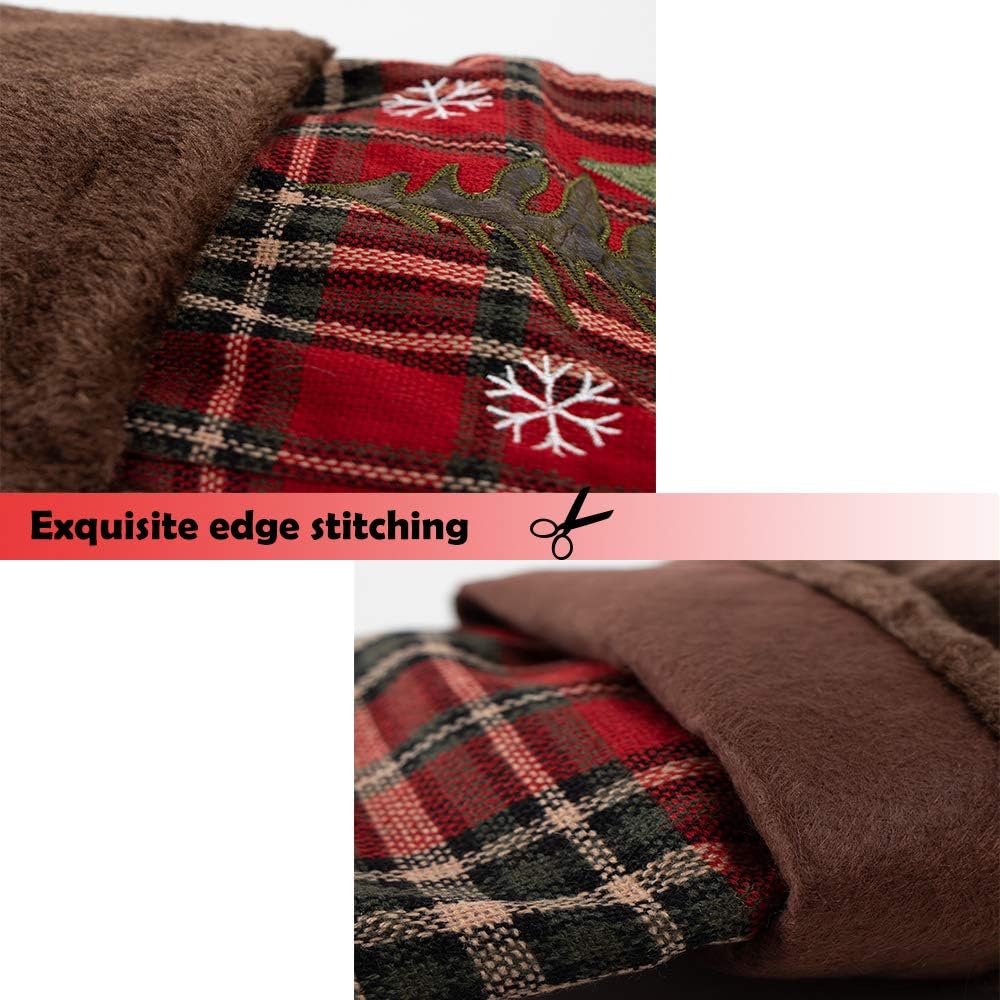 GMOEGEFT Christmas Stocking, Farmhouse Red and Black Buffalo Plaid Black Moose Embroidered Xmas Stocking, Christmas Party Decorations Fireplace Hanging Ornaments