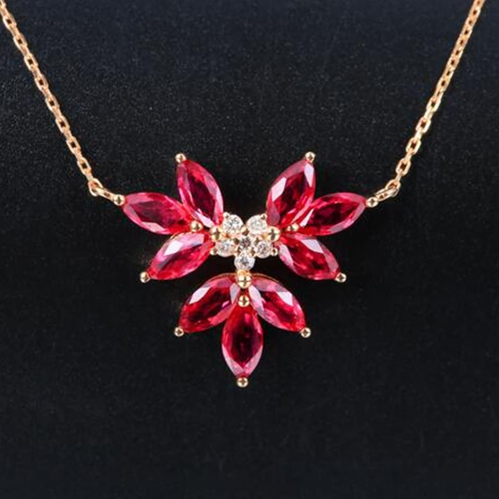 Collar de Oro Mujer 18 Kilates,Collar Hoja con 1.26ct Rubí y Diamante Colgantes Mujer de Oro